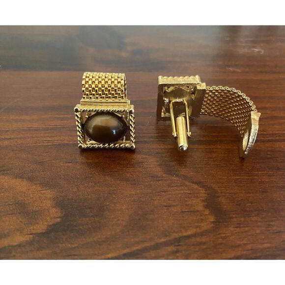 Vintage cuff links in gold metal - Picture 4 of 4